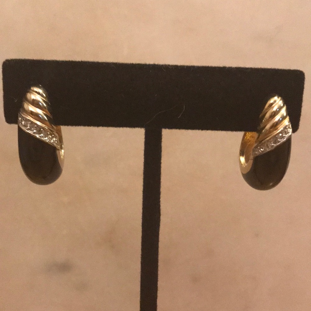 Vintage Panetta Black Enamel Gold Tone Earrings